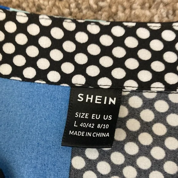 SHEIN Black and Blue Striped Polka Dot Blouse - Picture 2 of 2
